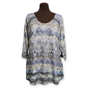 One World Multicolor Knit Quarter Sleeve Lace Embellished Top Woman Size 1X